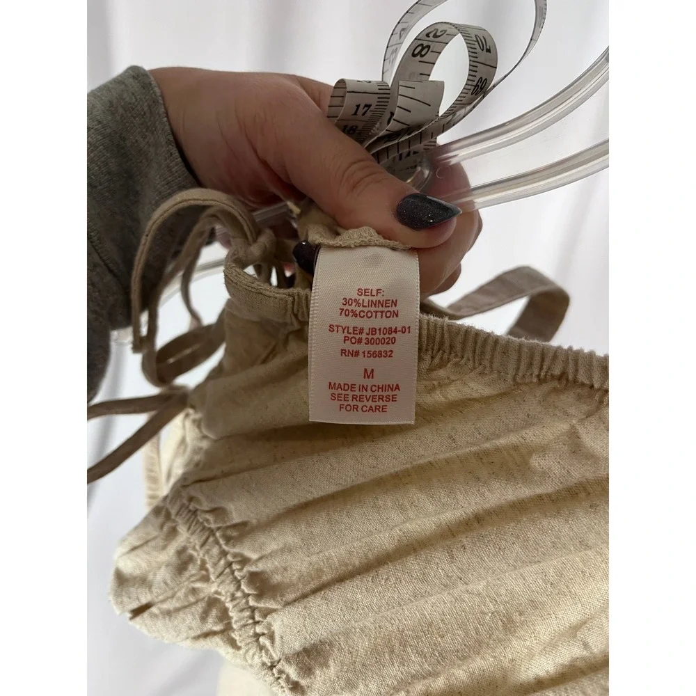 So Me Linen Blend Jumpsuit M Oatmeal Boho Cottagecore Adjustable Straps Pockets